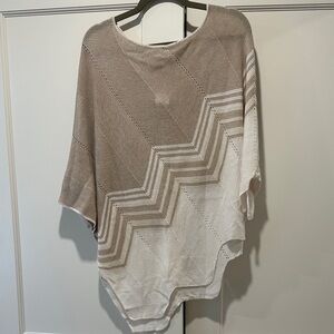 Women's Asymmetrical Two-Tone Taupe & Cream Knit poncho